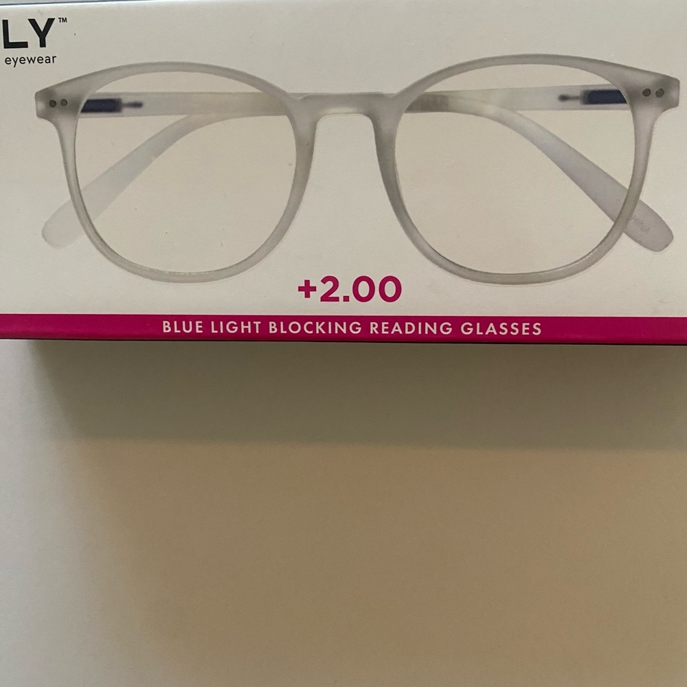 Only Eyewear blue light Clear Round Readers +2.00 Mag. New